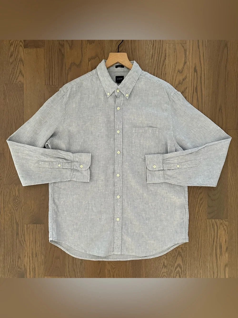 J. Crew Slim Fit Linen Blend Button Down Shirt in Light Sky White Blue Large